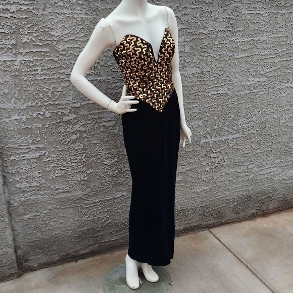 VTG Gunne Sax by Jessica McClintock Velvet boned sequin Dress - Picture 6 of 11